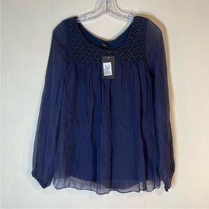 COSMO Italy Made Silk Lace Long Sleeve Blouse. Small. NWT.